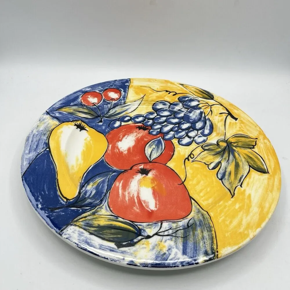 Pier 1 Italy Fruit Dinner Plate 10.5” Pear Apples Grapes Cherries -Discontinued
